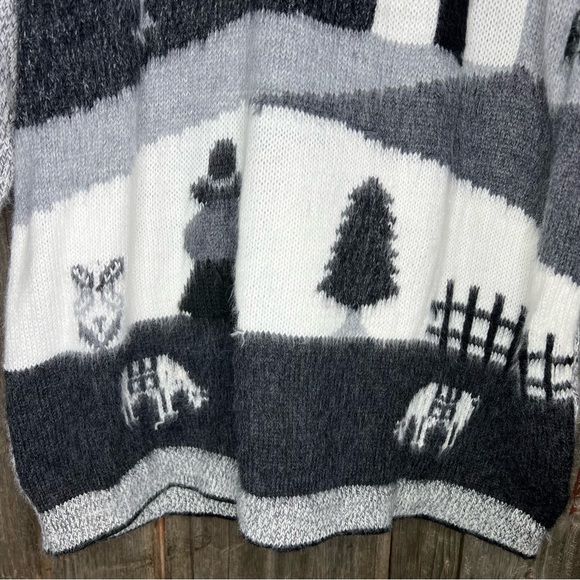 Albinaas Alpaca Handmade Peruvian Mountain Scene Crewneck Sweater Grey Medium - Picture 3 of 10